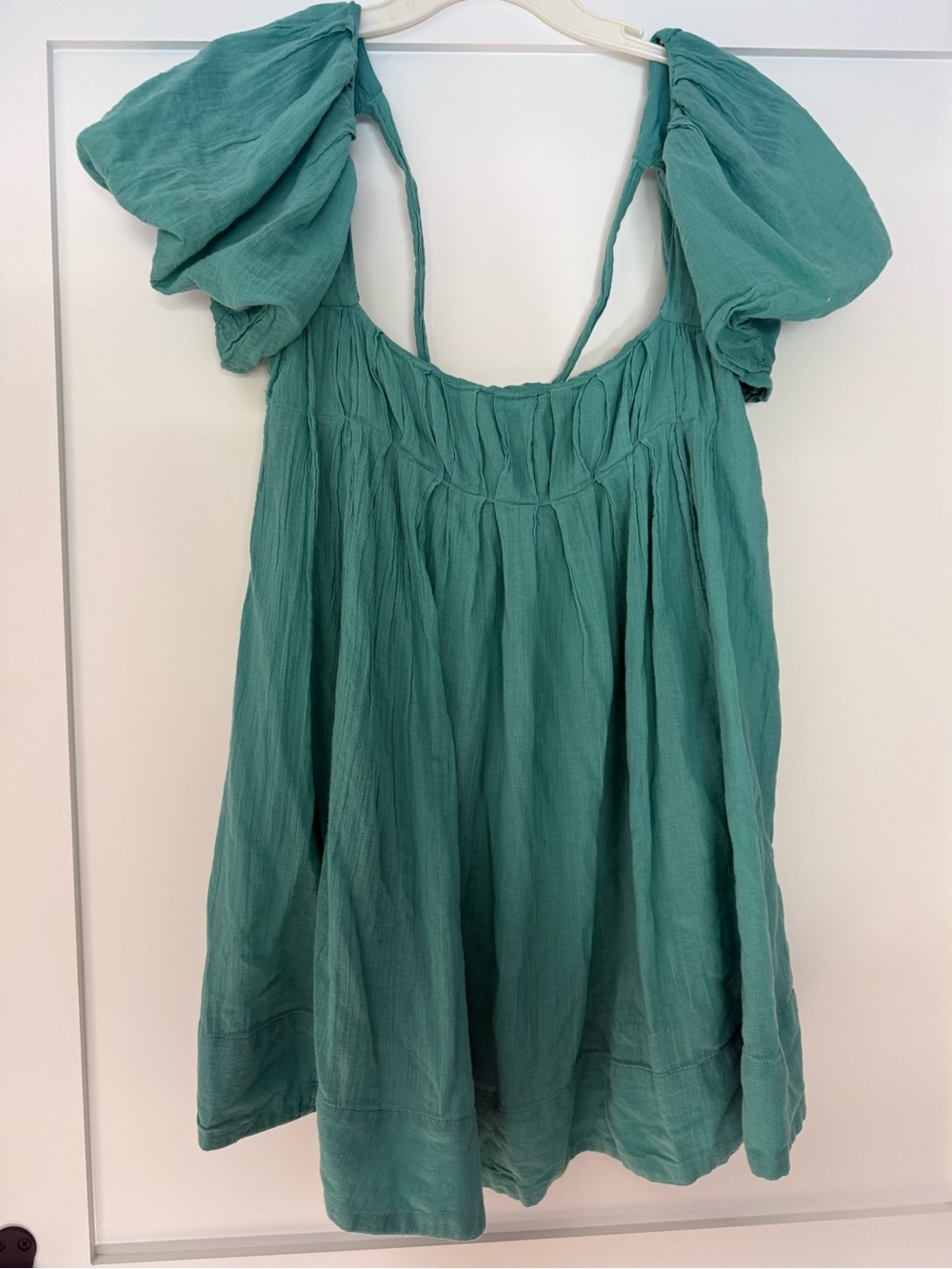 Free People Teal Puff-Sleeve Cotton Tunic